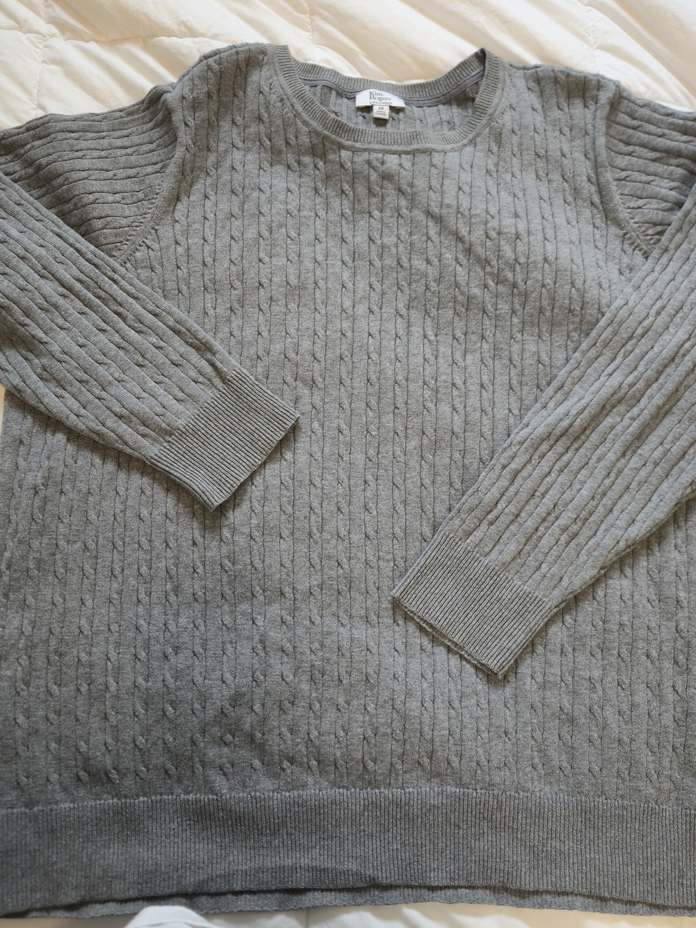 Kim Rogers Gray Cable Knit Crewneck Sweater 2X 0629